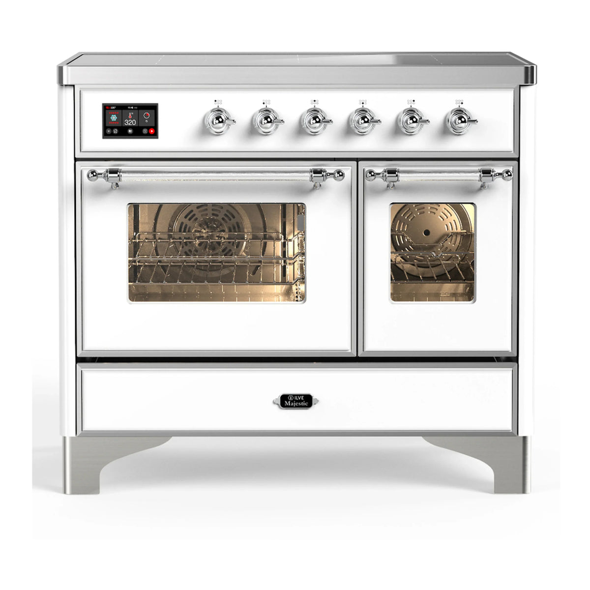 ILVE Majestic III 40-Inch Induction Range, 6 Elements, Triple Glass Door Electric Oven, White with Chrome Trim (UMDIB40NR3WHC)