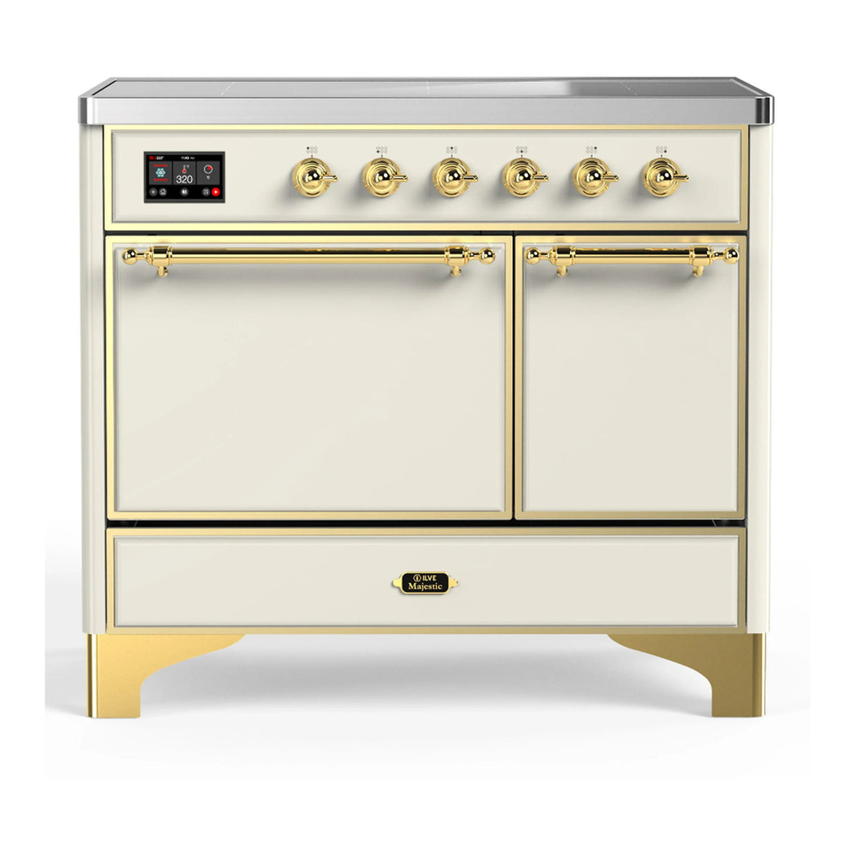 ILVE Majestic III 40-Inch Induction Range, 6 Elements, Solid Door Electric Oven, Antique White with Brass Trim (UMDIB40QNR3AWG)