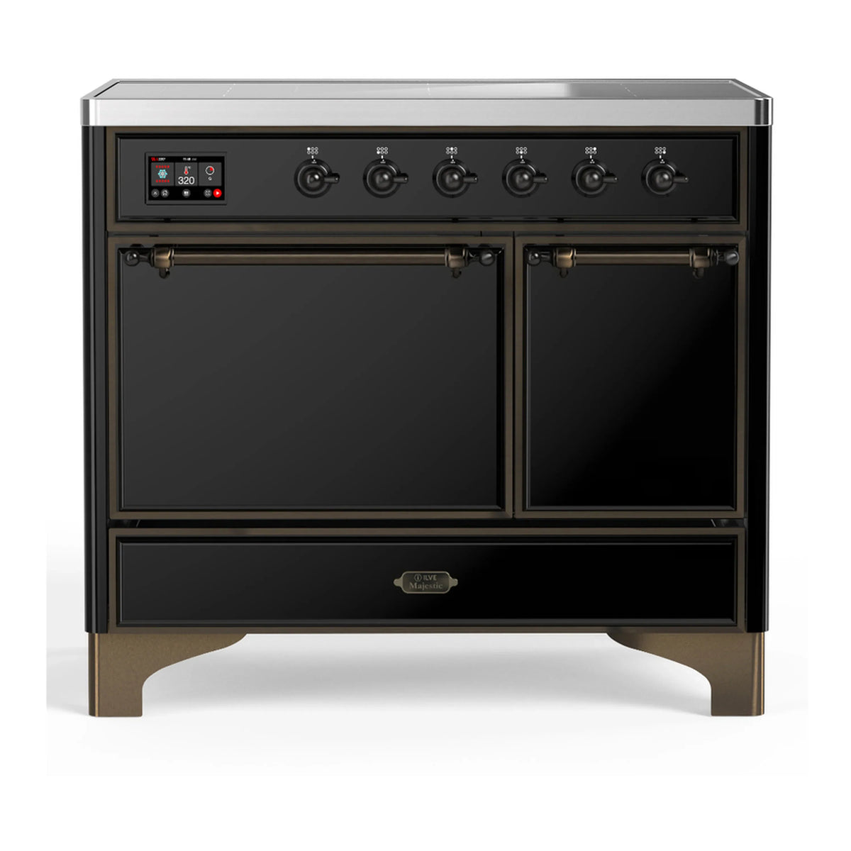 ILVE Majestic III 40-Inch Induction Range, 6 Elements, Solid Door Electric Oven, Glossy Black with Burnished Trim (UMDIB40QNR3BKB)