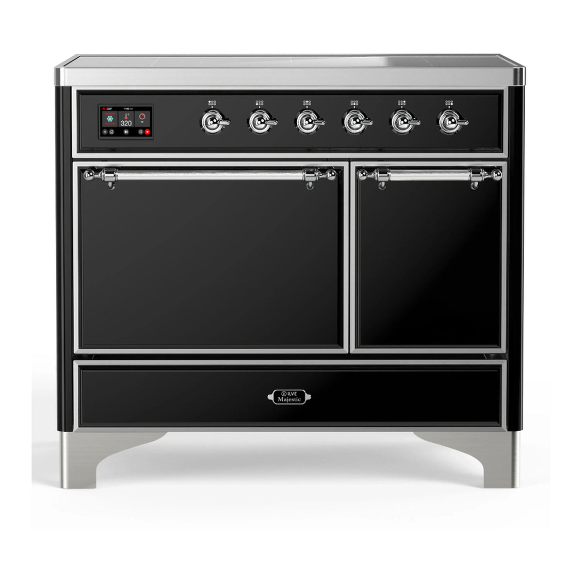 ILVE Majestic III 40-Inch Induction Range, 6 Elements, Solid Door Electric Oven, Glossy Black with Chrome Trim (UMDIB40QNR3BKC)