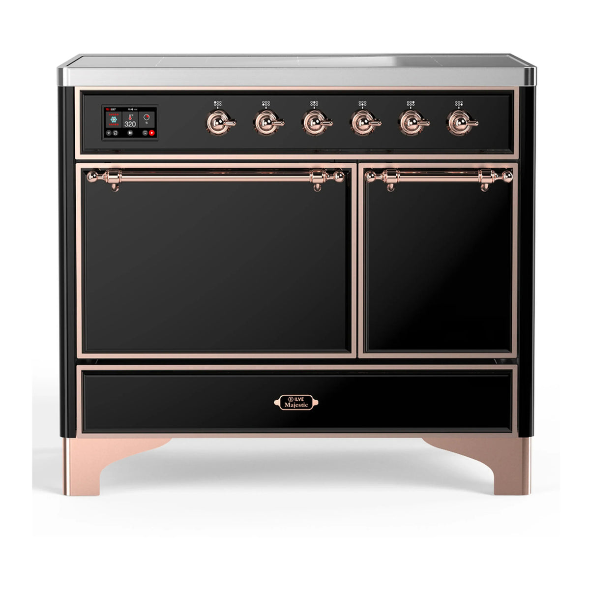 ILVE Majestic III 40-Inch Induction Range, 6 Elements, Solid Door Electric Oven, Glossy Black with Copper Trim (UMDIB40QNR3BKP)