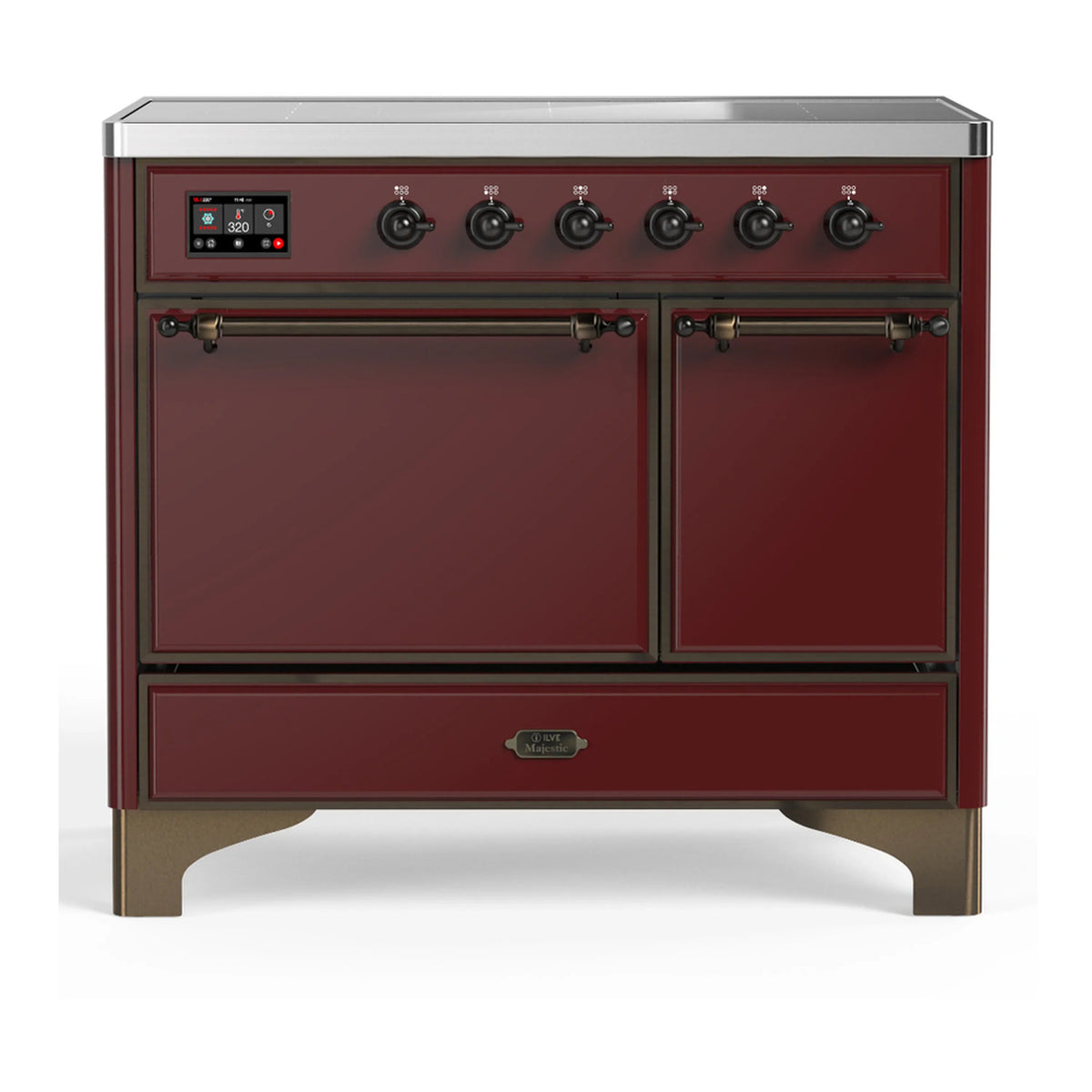 ILVE Majestic III 40-Inch Induction Range, 6 Elements, Solid Door Electric Oven, Burgundy with Burnished Trim (UMDIB40QNR3BUB)