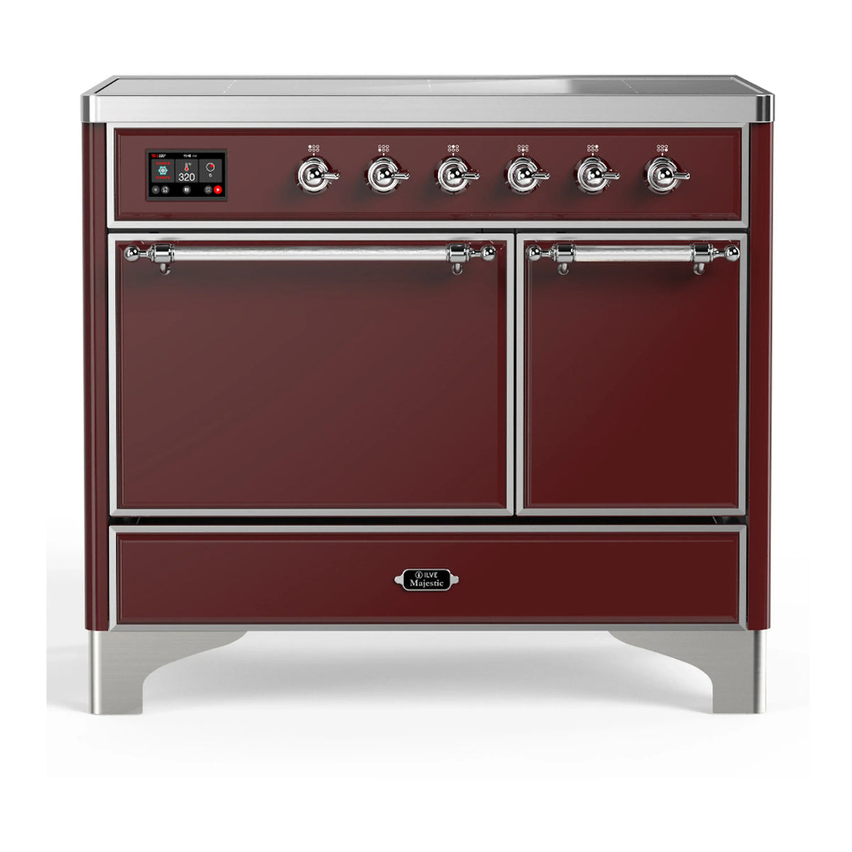 ILVE Majestic III 40-Inch Induction Range, 6 Elements, Solid Door Electric Oven, Burgundy with Chrome Trim (UMDIB40QNR3BUC)