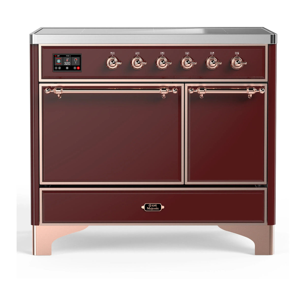 ILVE Majestic III 40-Inch Induction Range, 6 Elements, Solid Door Electric Oven, Burgundy with Copper Trim (UMDIB40QNR3BUP)