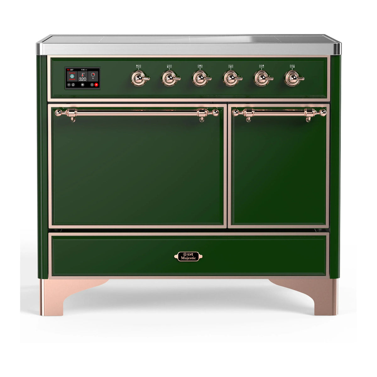 ILVE Majestic III 40-Inch Induction Range, 6 Elements, Solid Door Electric Oven, Emerald Green with Copper Trim (UMDIB40QNR3EGP)