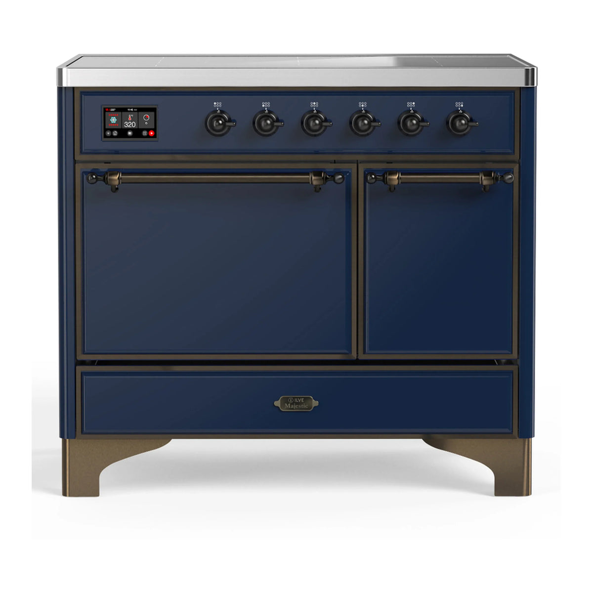 ILVE Majestic III 40-Inch Induction Range, 6 Elements, Solid Door Electric Oven, Midnight Blue with Burnished Trim (UMDIB40QNR3MBB)
