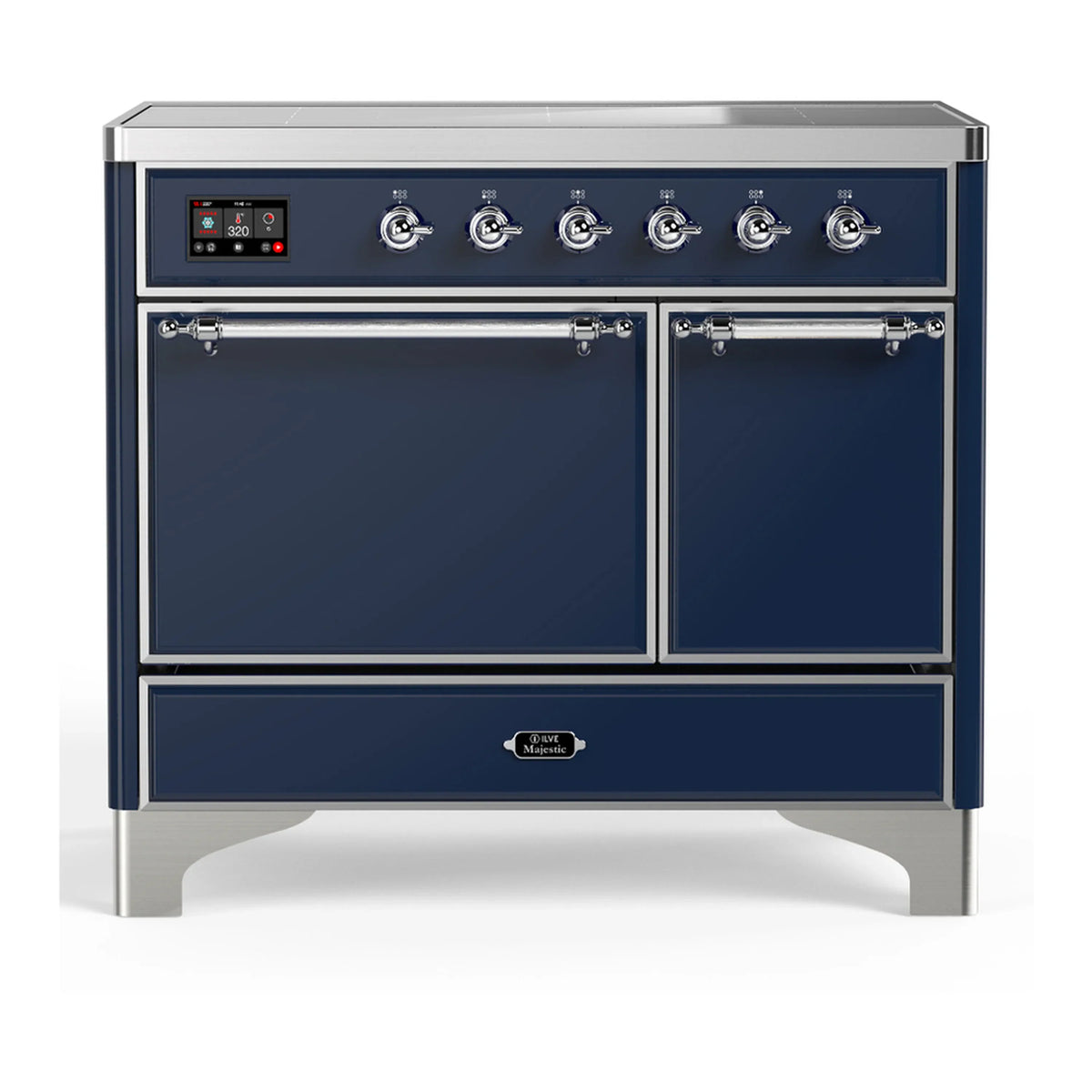 ILVE Majestic III 40-Inch Induction Range, 6 Elements, Solid Door Electric Oven, Midnight Blue with Chrome Trim (UMDIB40QNR3MBC)