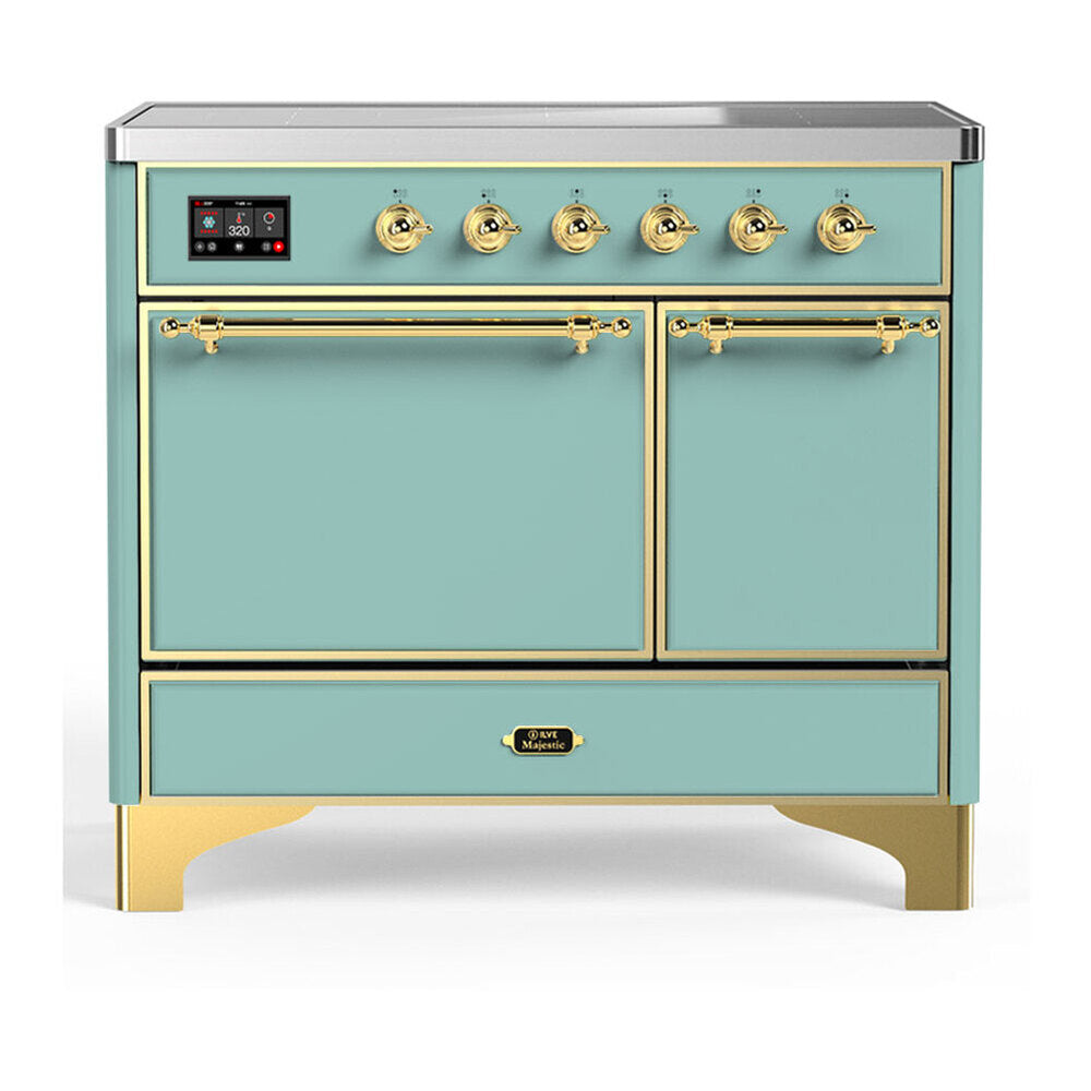 ILVE Majestic III 40-Inch Induction Range, 6 Elements, Solid Door Electric Oven, Mediterranean Mint with Brass Trim (UMDIB40QNR3MMG)