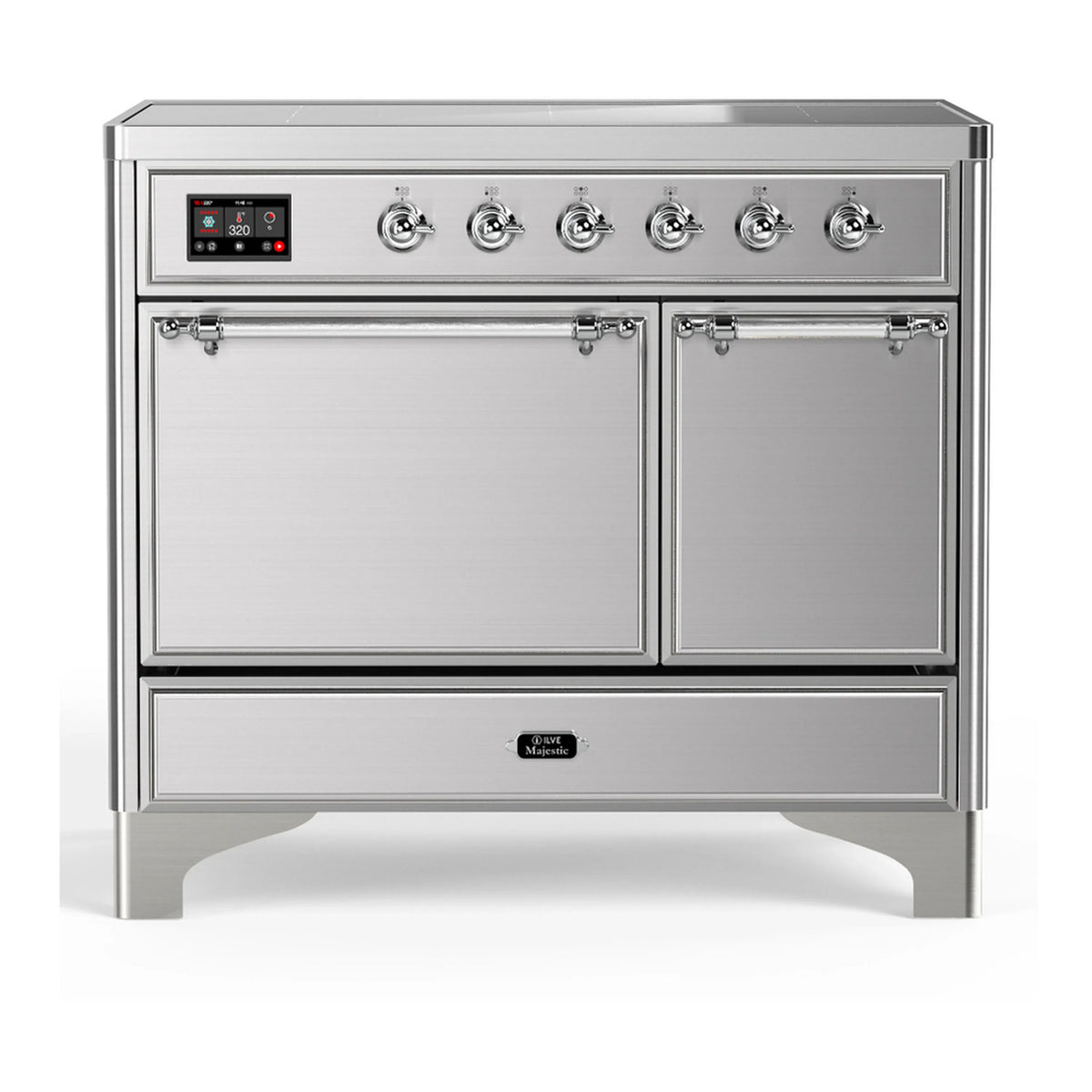 ILVE Majestic III 40-Inch Induction Range, 6 Elements, Solid Door Electric Oven, Stainless Steel with Chrome Trim (UMDIB40QNR3SSC)