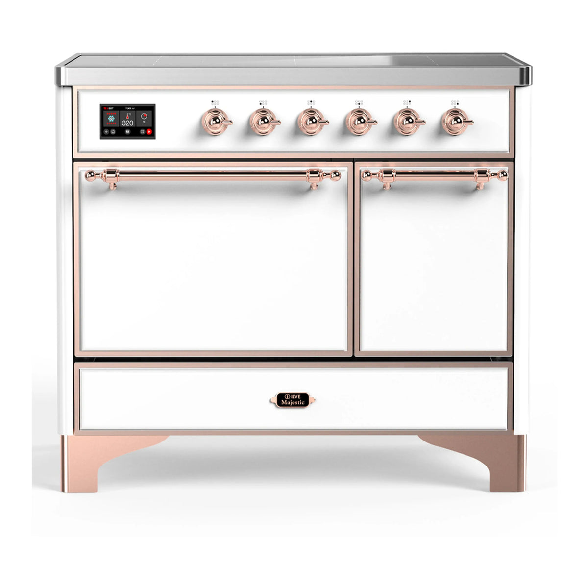 ILVE Majestic III 40-Inch Induction Range, 6 Elements, Solid Door Electric Oven, White with Copper Trim (UMDIB40QNR3WHP)