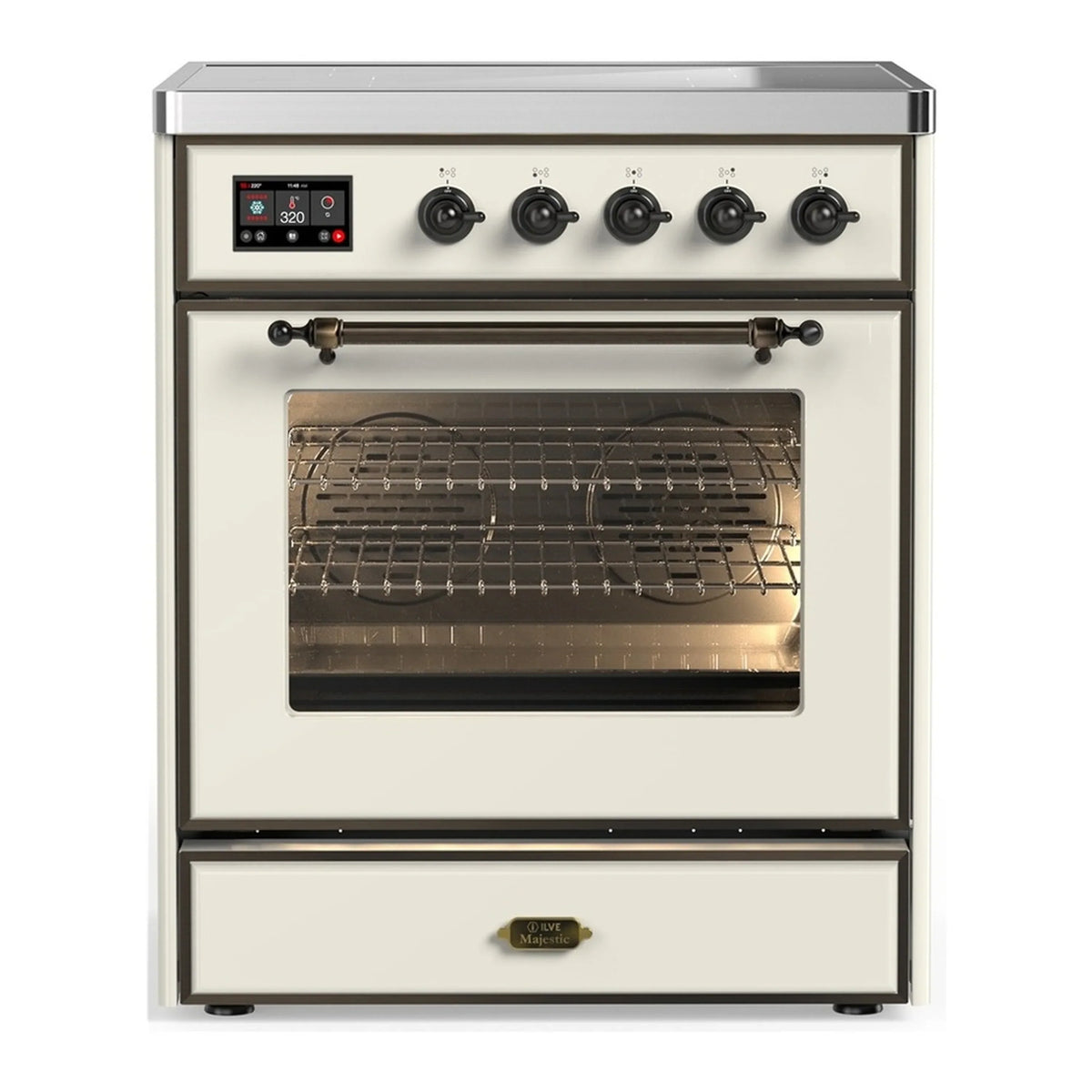 ILVE Majestic III 30-Inch Induction Range, 4 Elements, Triple Glass Door Electric Oven, Antique White with Burnished Trim (UMIB30NR3AWB)