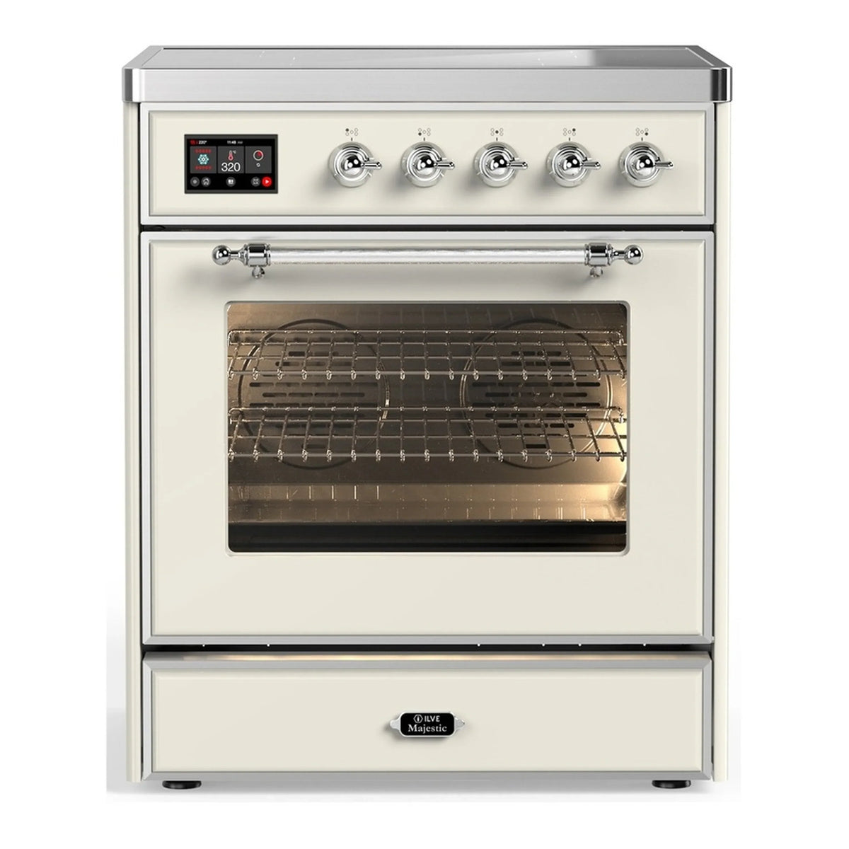 ILVE Majestic III 30-Inch Induction Range, 4 Elements, Triple Glass Door Electric Oven, Antique White with Chrome Trim (UMIB30NR3AWC)