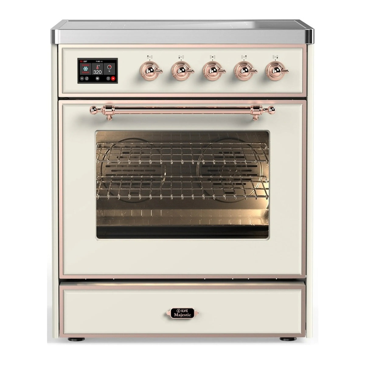 ILVE Majestic III 30-Inch Induction Range, 4 Elements, Triple Glass Door Electric Oven, Antique White with Copper Trim (UMIB30NR3AWP)