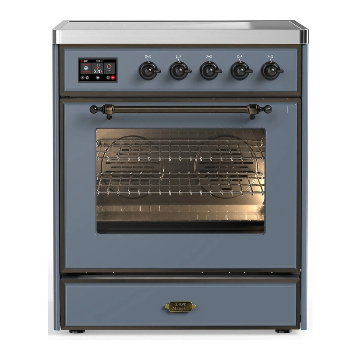 ILVE Majestic III 30-Inch Induction Range, 4 Elements, Triple Glass Door Electric Oven, Blue Grey with Burnished Trim (UMIB30NR3BGB)