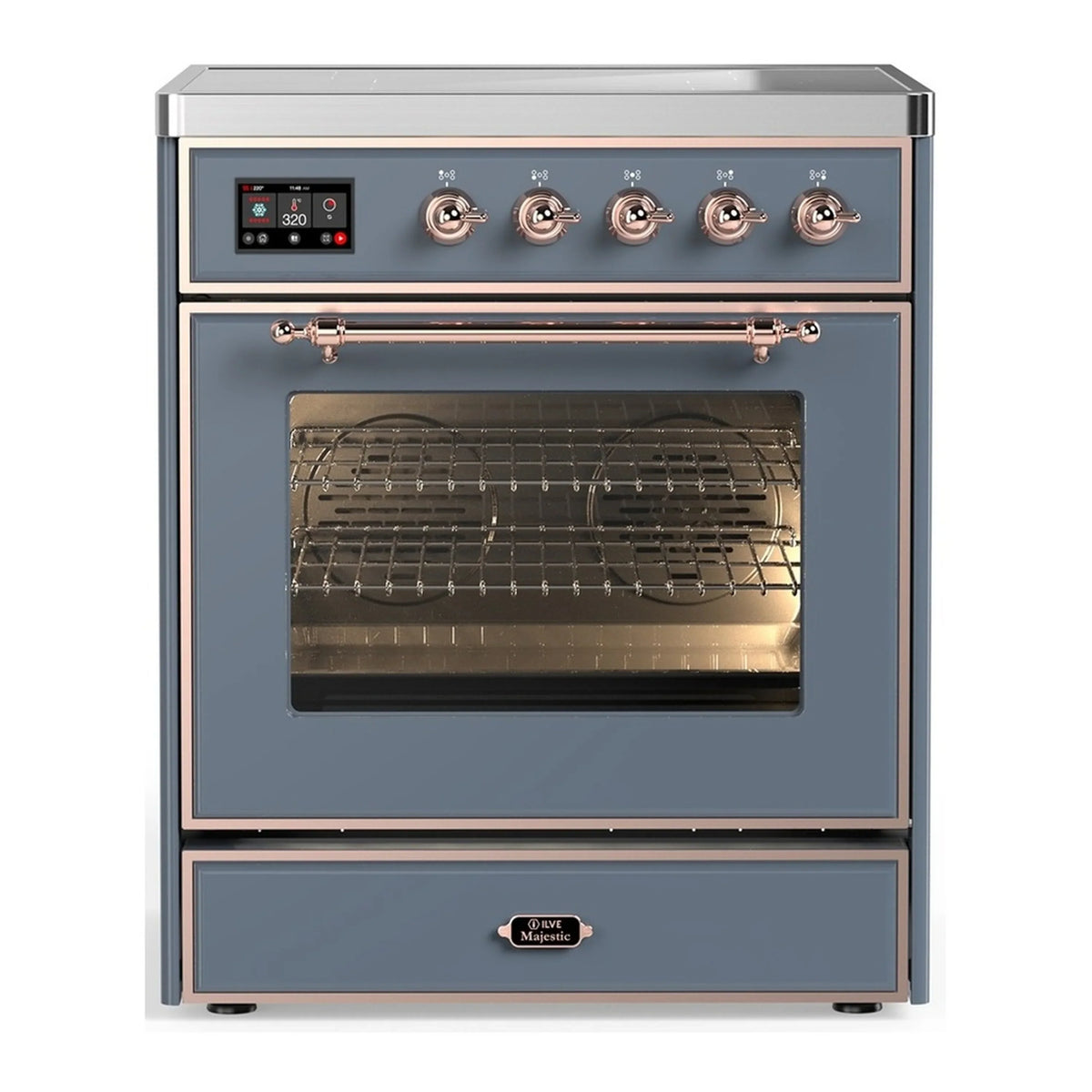 ILVE Majestic III 30-Inch Induction Range, 4 Elements, Triple Glass Door Electric Oven, Blue Grey with Copper Trim (UMIB30NR3BGP)