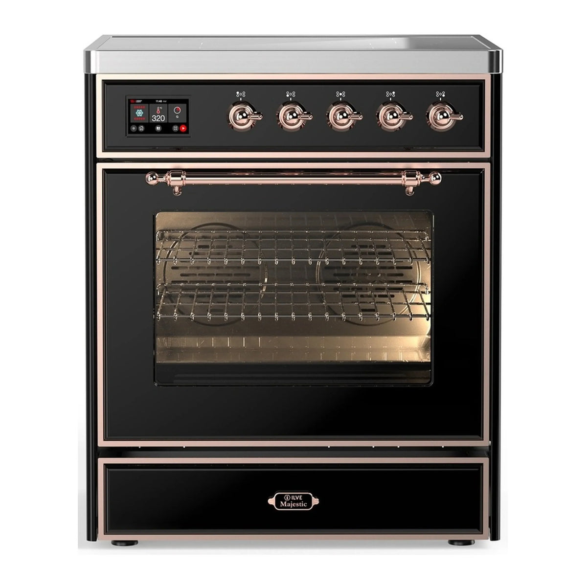 ILVE Majestic III 30-Inch Induction Range, 4 Elements, Triple Glass Door Electric Oven, Glossy Black with Copper Trim (UMIB30NR3BKP)