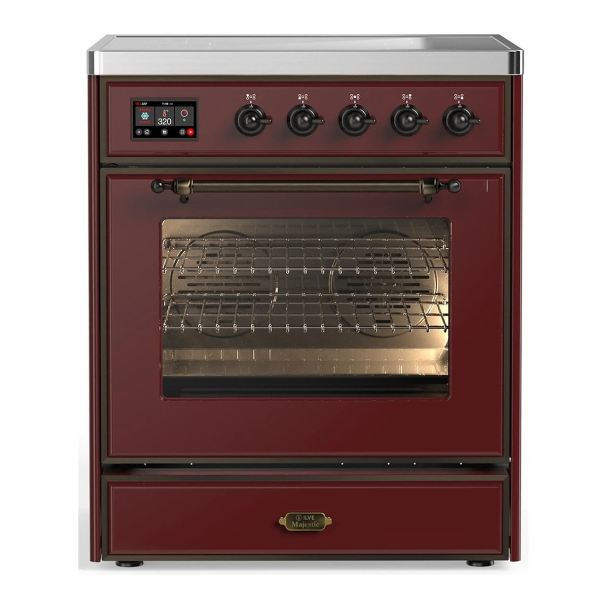 ILVE Majestic III 30-Inch Induction Range, 4 Elements, Triple Glass Door Electric Oven, Burgundy with Burnished Trim (UMIB30NR3BUB)
