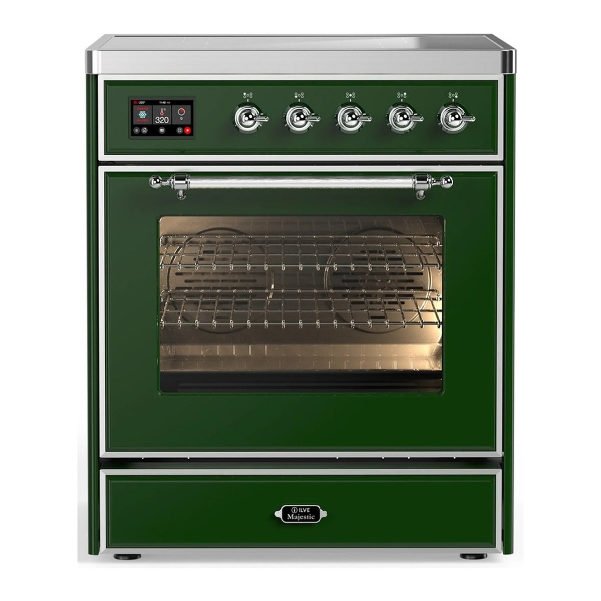 ILVE Majestic III 30-Inch Induction Range, 4 Elements, Triple Glass Door Electric Oven, Emerald Green with Chrome Trim (UMIB30NR3EGC)