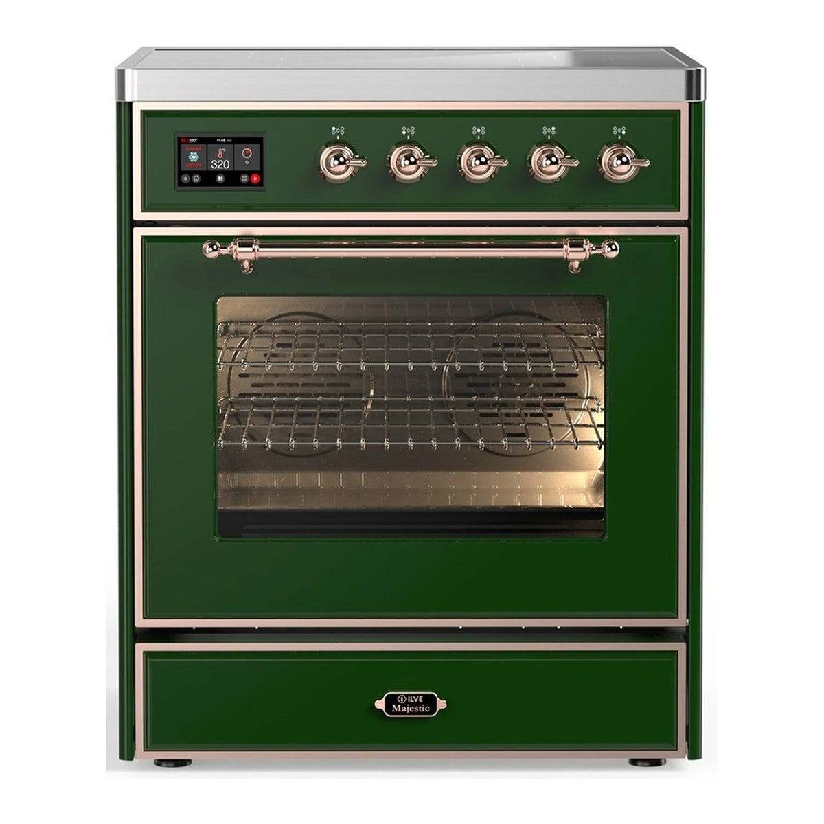 ILVE Majestic III 30-Inch Induction Range, 4 Elements, Triple Glass Door Electric Oven, Emerald Green with Copper Trim (UMIB30NR3EGP)