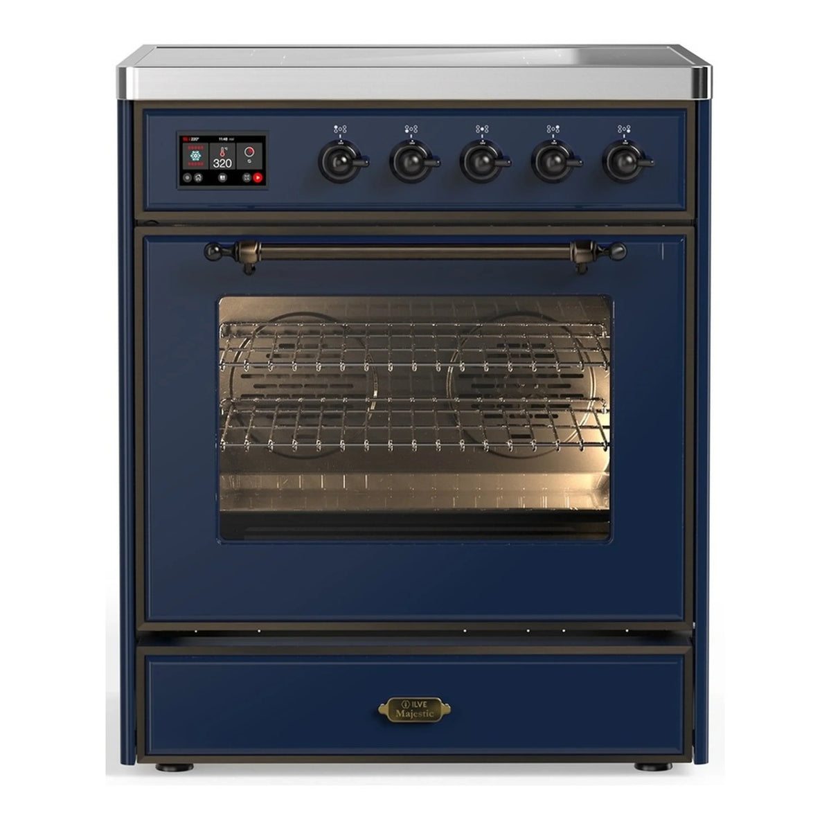 ILVE Majestic III 30-Inch Induction Range, 4 Elements, Triple Glass Door Electric Oven, Midnight Blue with Burnished Trim (UMIB30NR3MBB)