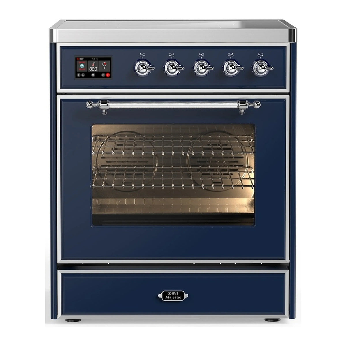 ILVE Majestic III 30-Inch Induction Range, 4 Elements, Triple Glass Door Electric Oven, Midnight Blue with Chrome Trim (UMIB30NR3MBC)