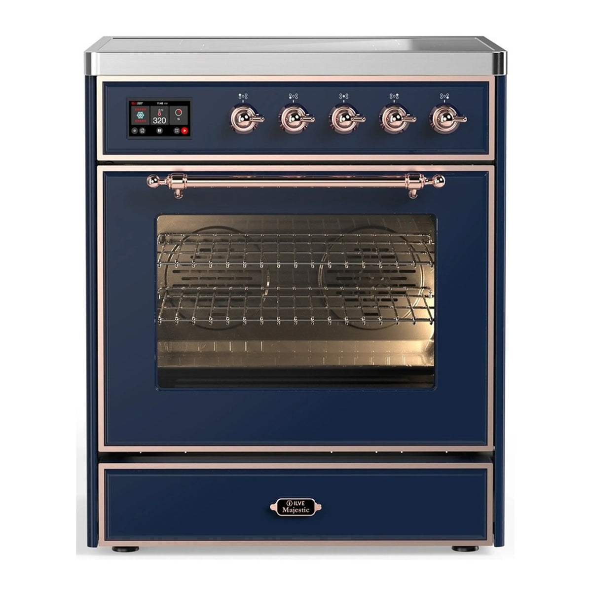 ILVE Majestic III 30-Inch Induction Range, 4 Elements, Triple Glass Door Electric Oven, Midnight Blue with Copper Trim (UMIB30NR3MBP)