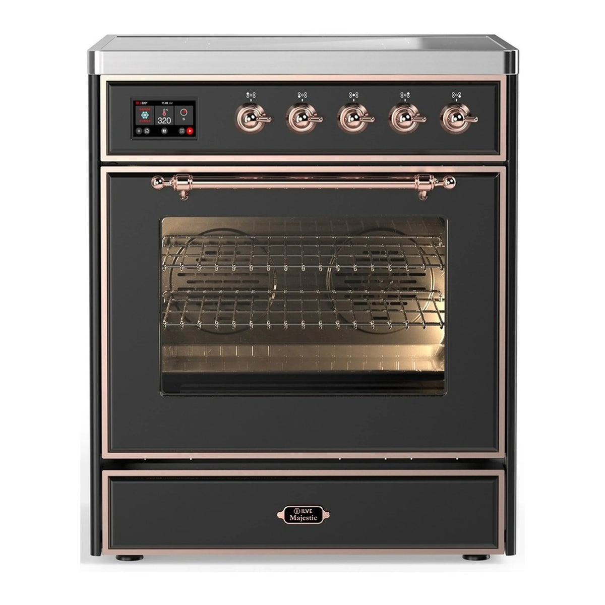 ILVE Majestic III 30-Inch Induction Range, 4 Elements, Triple Glass Door Electric Oven, Matte Graphite with Copper Trim (UMIB30NR3MGP)