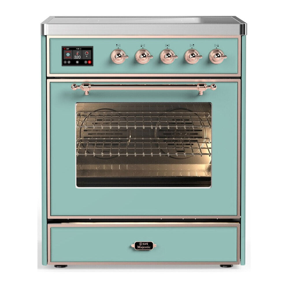 ILVE Majestic III 30-Inch Induction Range, 4 Elements, Triple Glass Door Electric Oven, Mediterranean Mint with Copper Trim (UMIB30NR3MMP)