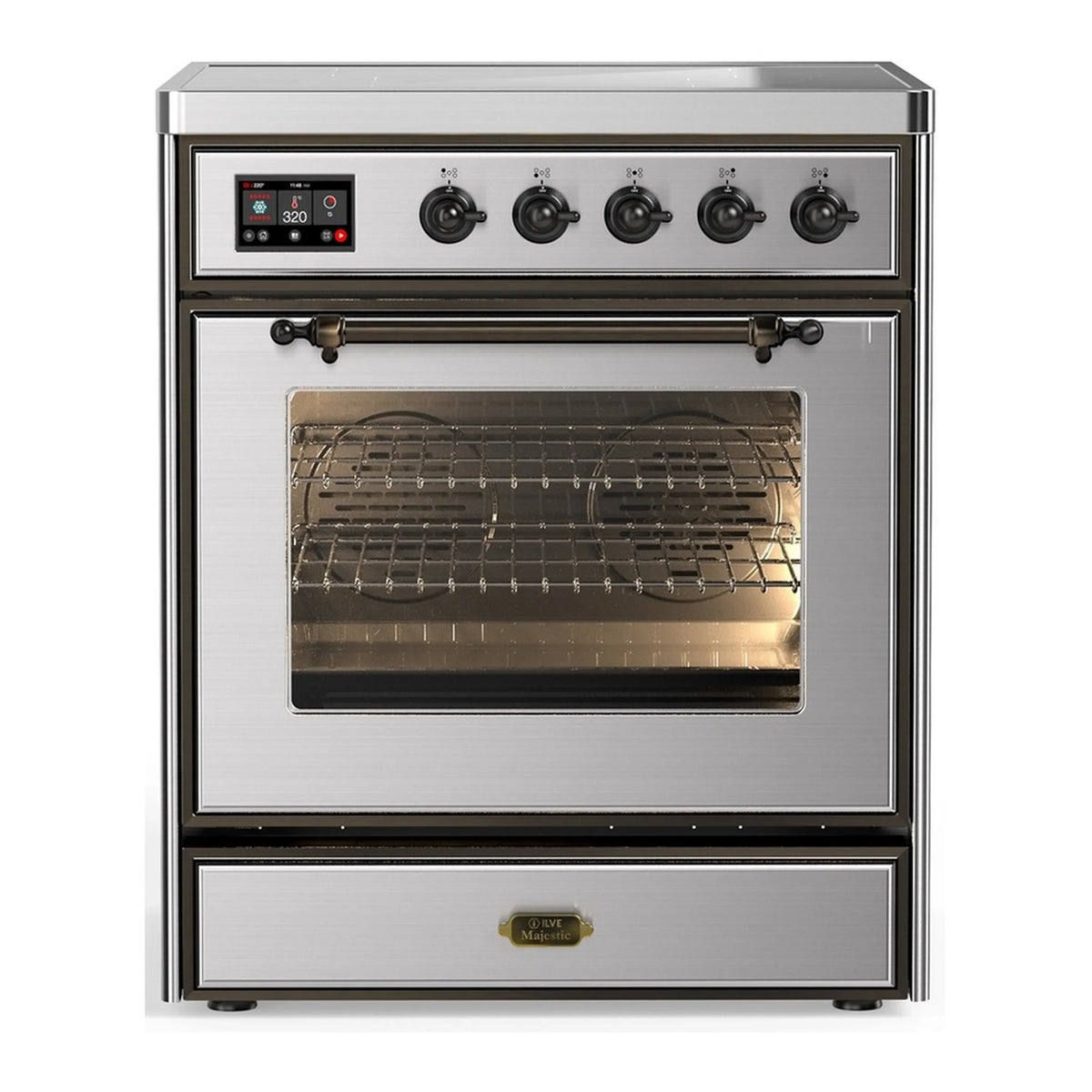 ILVE Majestic III 30-Inch Induction Range, 4 Elements, Triple Glass Door Electric Oven, Stainless Steel with Burnished Trim (UMIB30NR3SSB)