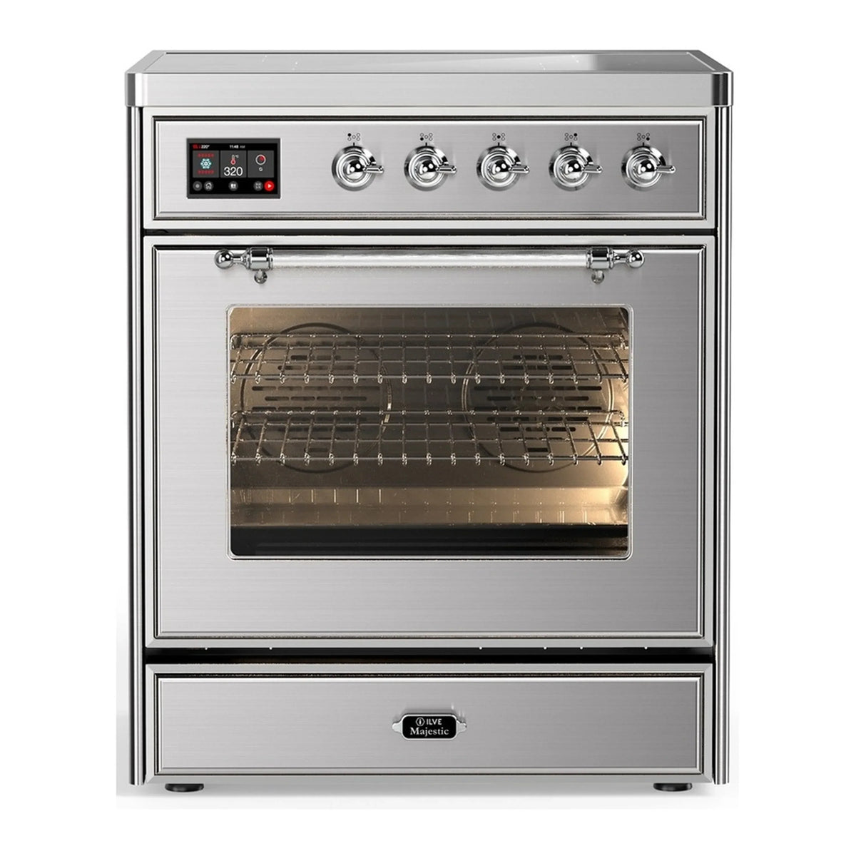 ILVE Majestic III 30-Inch Induction Range, 4 Elements, Triple Glass Door Electric Oven, Stainless Steel with Chrome Trim (UMIB30NR3SSC)