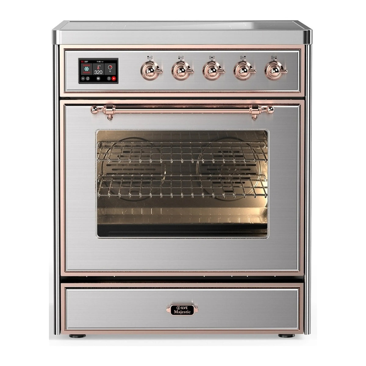 ILVE Majestic III 30-Inch Induction Range, 4 Elements, Triple Glass Door Electric Oven, Stainless Steel with Copper Trim (UMIB30NR3SSP)