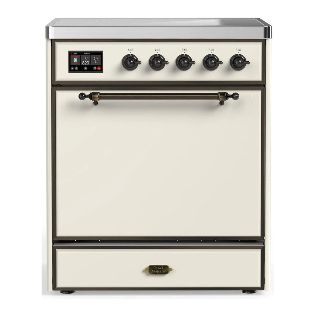 ILVE Majestic III 30-Inch Induction Range, 4 Elements, Solid Door Electric Oven, Antique White with Burnished Trim (UMIB30QNR3AWB)