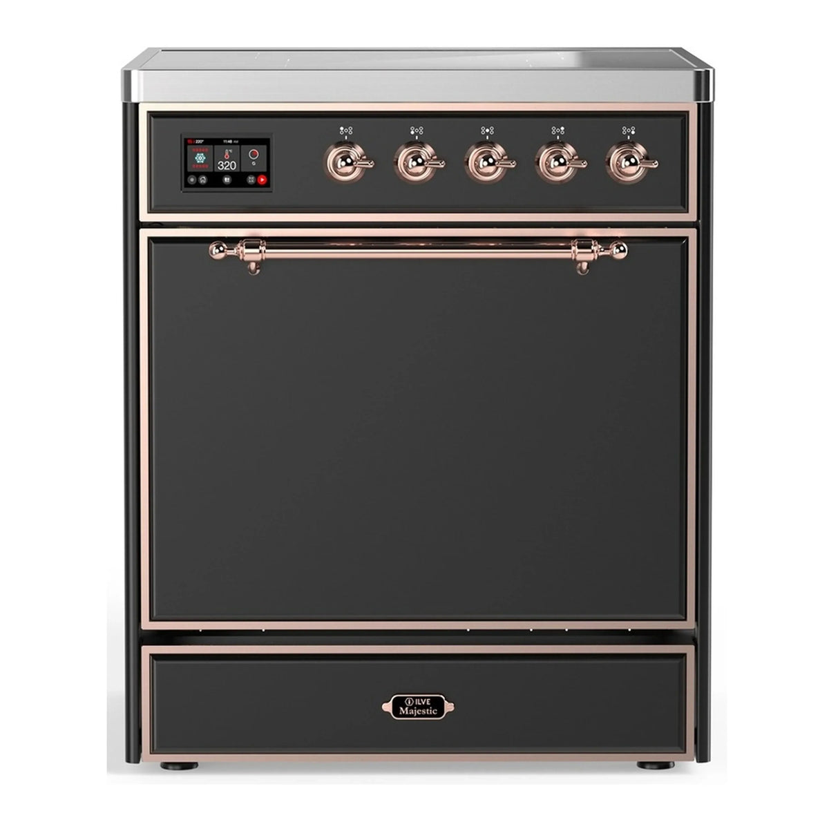 ILVE Majestic III 30-Inch Induction Range, 4 Elements, Solid Door Electric Oven, Matte Graphite with Copper Trim (UMIB30QNR3MGP)