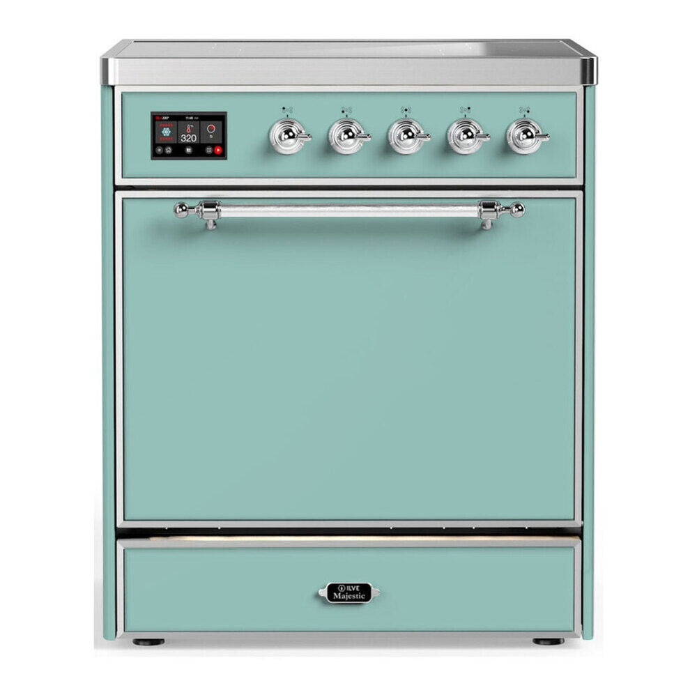 ILVE Majestic III 30-Inch Induction Range, 4 Elements, Solid Door Electric Oven, Mediterranean Mint with Chrome Trim (UMIB30QNR3MMC)