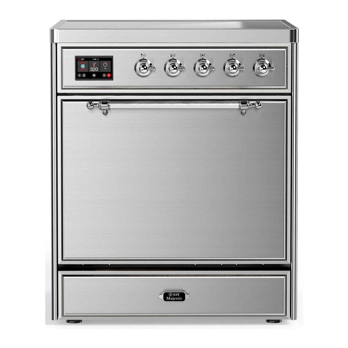 ILVE Majestic III 30-Inch Induction Range, 4 Elements, Solid Door Electric Oven, Stainless Steel with Chrome Trim (UMIB30QNR3SSC)