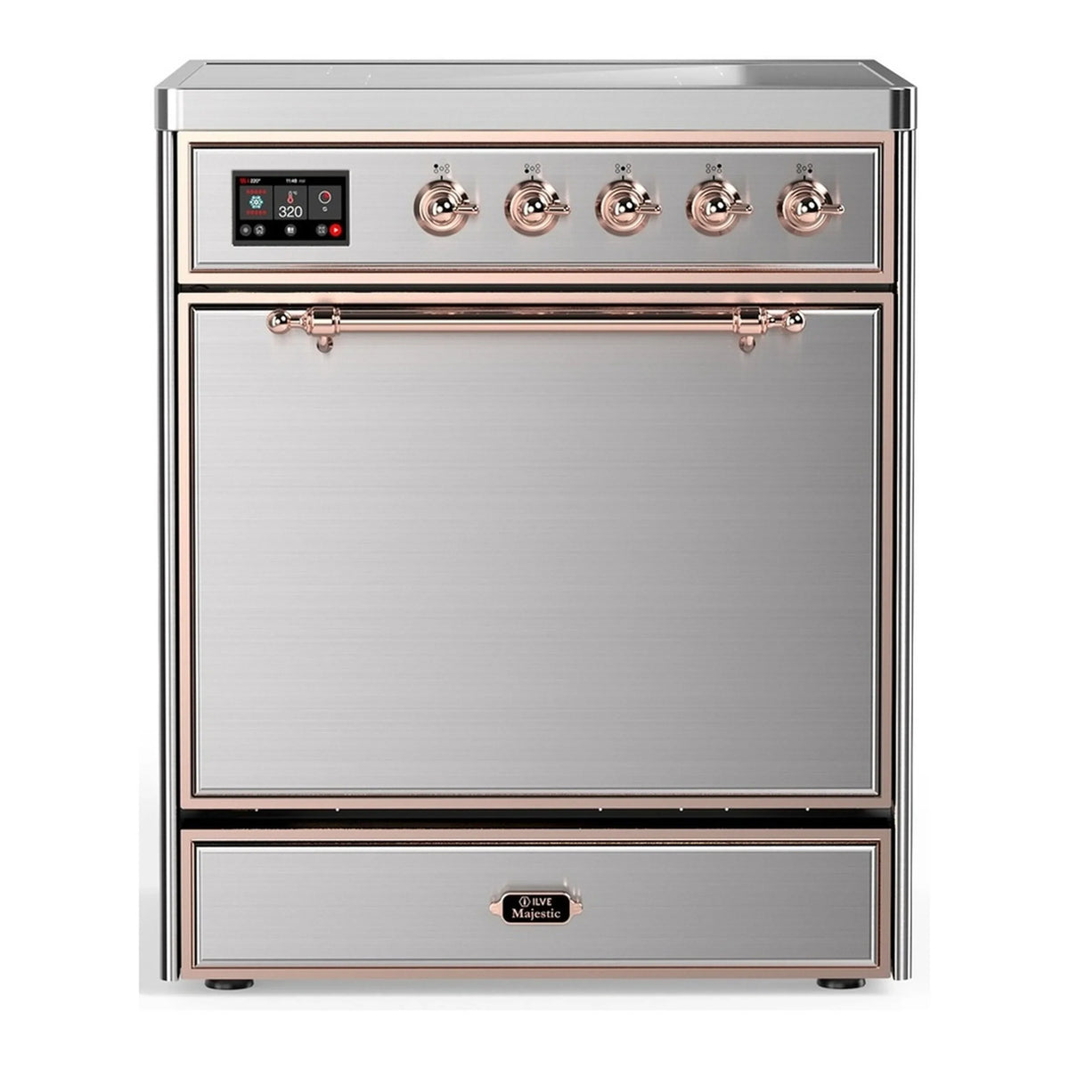 ILVE Majestic III 30-Inch Induction Range, 4 Elements, Solid Door Electric Oven, Stainless Steel with Copper Trim (UMIB30QNR3SSP)