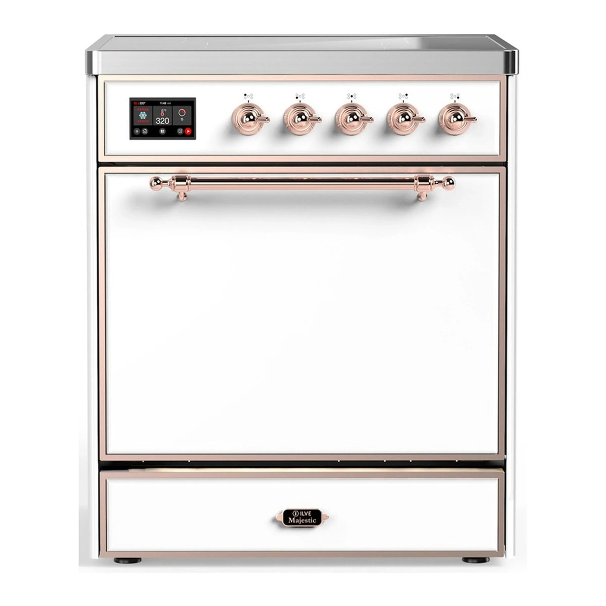 ILVE Majestic III 30-Inch Induction Range, 4 Elements, Solid Door Electric Oven, White with Copper Trim (UMIB30QNR3WHP)