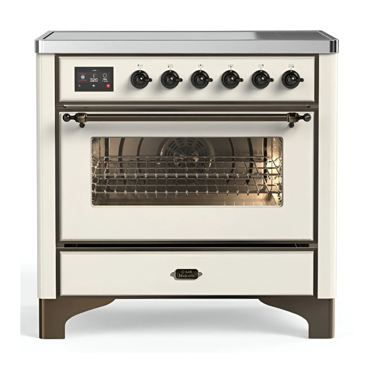ILVE Majestic III 36-Inch Induction Range, 6 Elements, Triple Glass Door Electric Oven, Antique White with Burnished Trim (UMIB36NR3AWB)