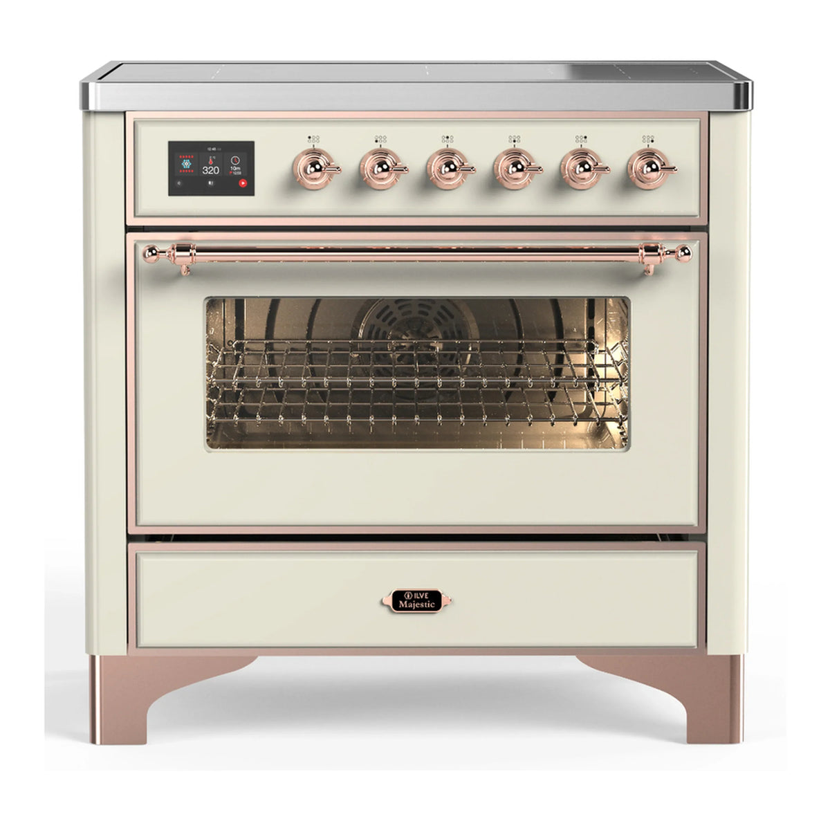 ILVE Majestic III 36-Inch Induction Range, 6 Elements, Triple Glass Door Electric Oven, Antique White with Copper Trim (UMIB36NR3AWP)