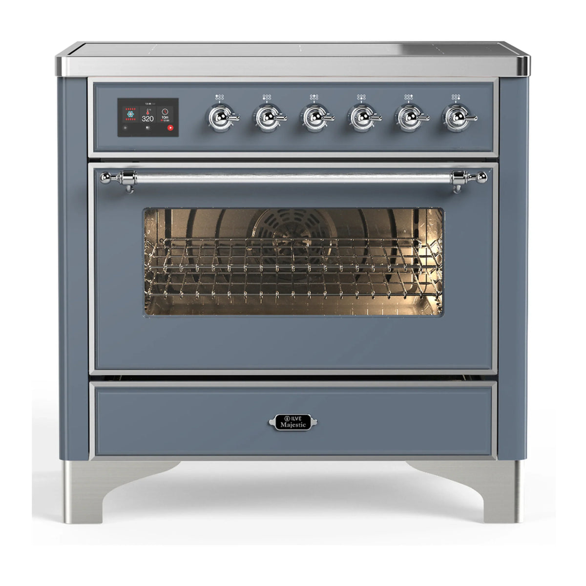 ILVE Majestic III 36-Inch Induction Range, 6 Elements, Triple Glass Door Electric Oven, Blue Grey with Chrome Trim (UMIB36NR3BGC)