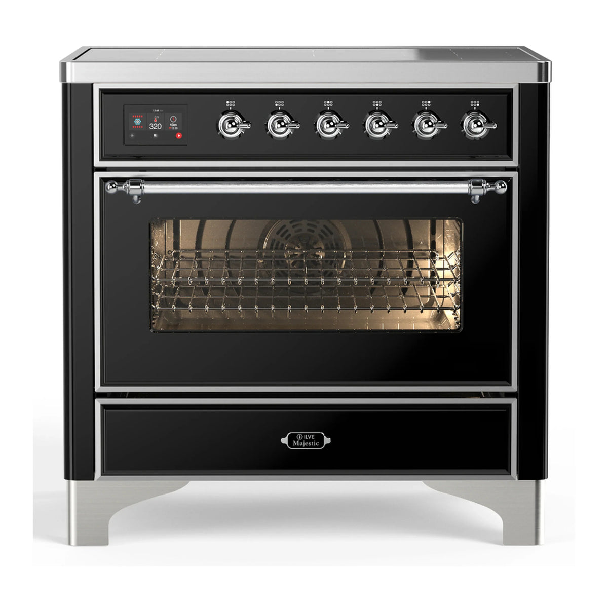 ILVE Majestic III 36-Inch Induction Range, 6 Elements, Triple Glass Door Electric Oven, Glossy Black with Chrome Trim (UMIB36NR3BKC)