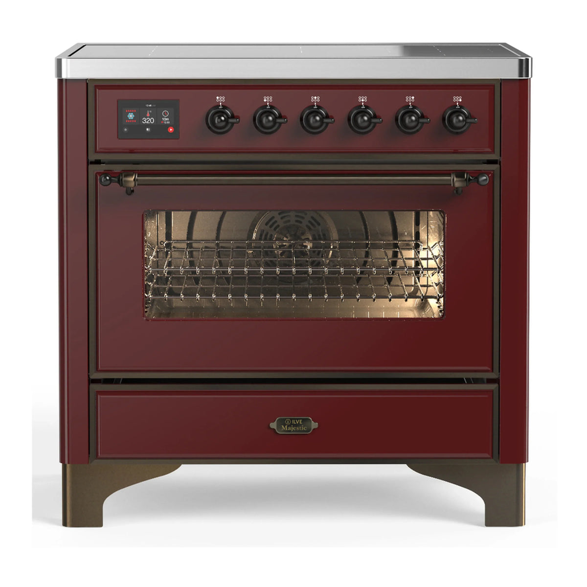 ILVE Majestic III 36-Inch Induction Range, 6 Elements, Triple Glass Door Electric Oven, Burgundy with Burnished Trim (UMIB36NR3BUB)