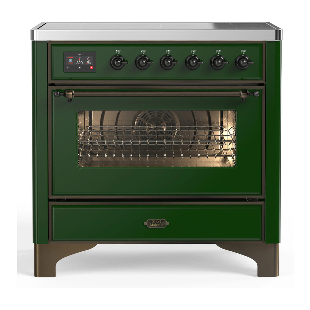ILVE Majestic III 36-Inch Induction Range, 6 Elements, Triple Glass Door Electric Oven, Emerald Green with Burnished Trim (UMIB36NR3EGB)