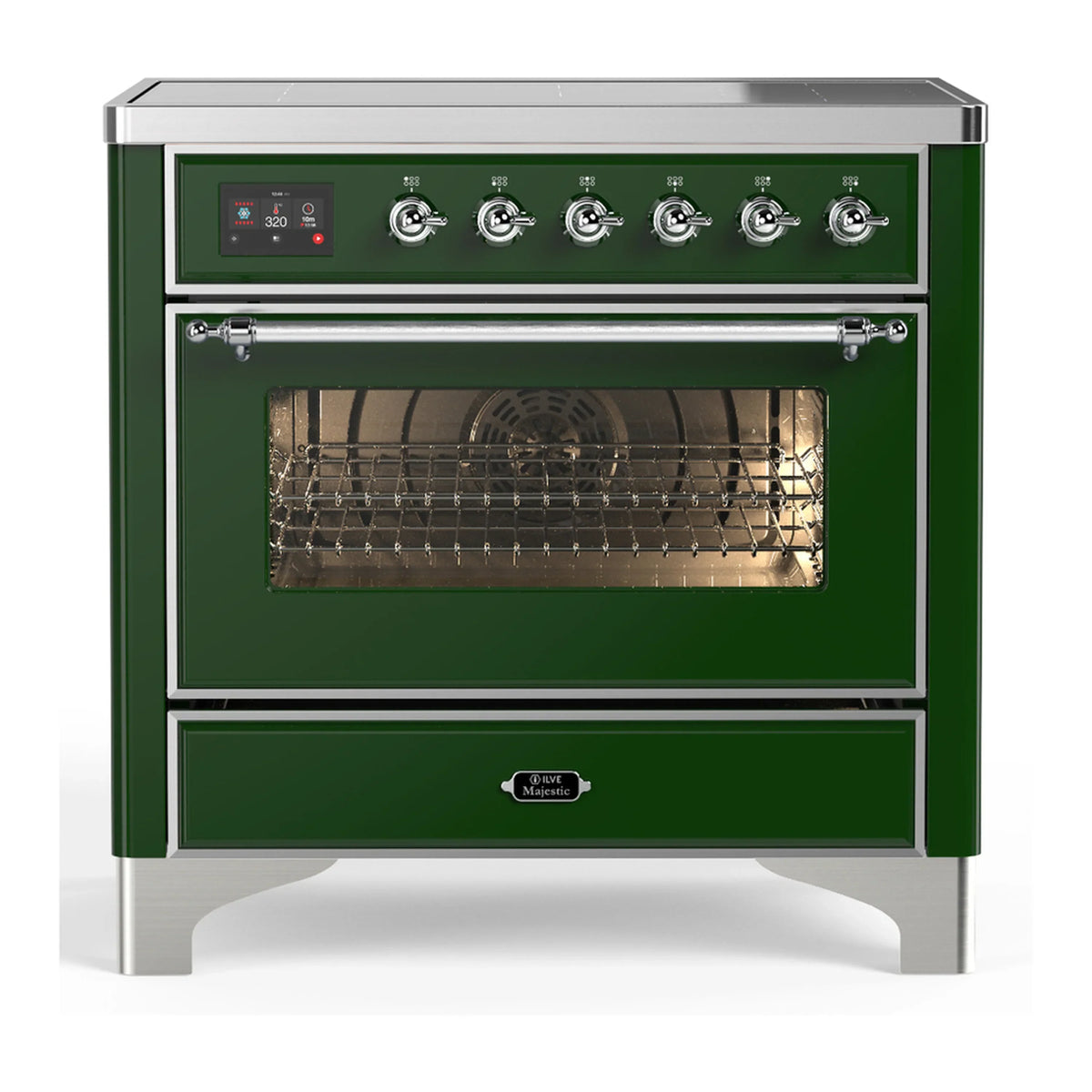 ILVE Majestic III 36-Inch Induction Range, 6 Elements, Triple Glass Door Electric Oven, Emerald Green with Chrome Trim (UMIB36NR3EGC)