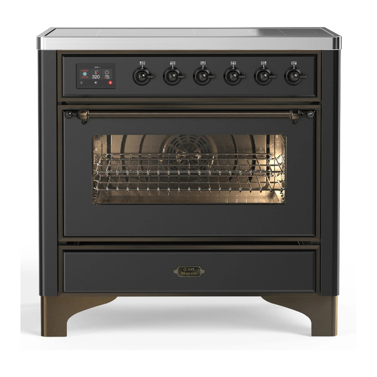 ILVE Majestic III 36-Inch Induction Range, 6 Elements, Triple Glass Door Electric Oven, Matte Graphite with Burnished Trim (UMIB36NR3MGB)