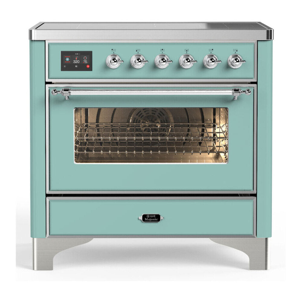 ILVE Majestic III 36-Inch Induction Range, 6 Elements, Triple Glass Door Electric Oven, Mediterranean Mint with Chrome Trim (UMIB36NR3MMC)