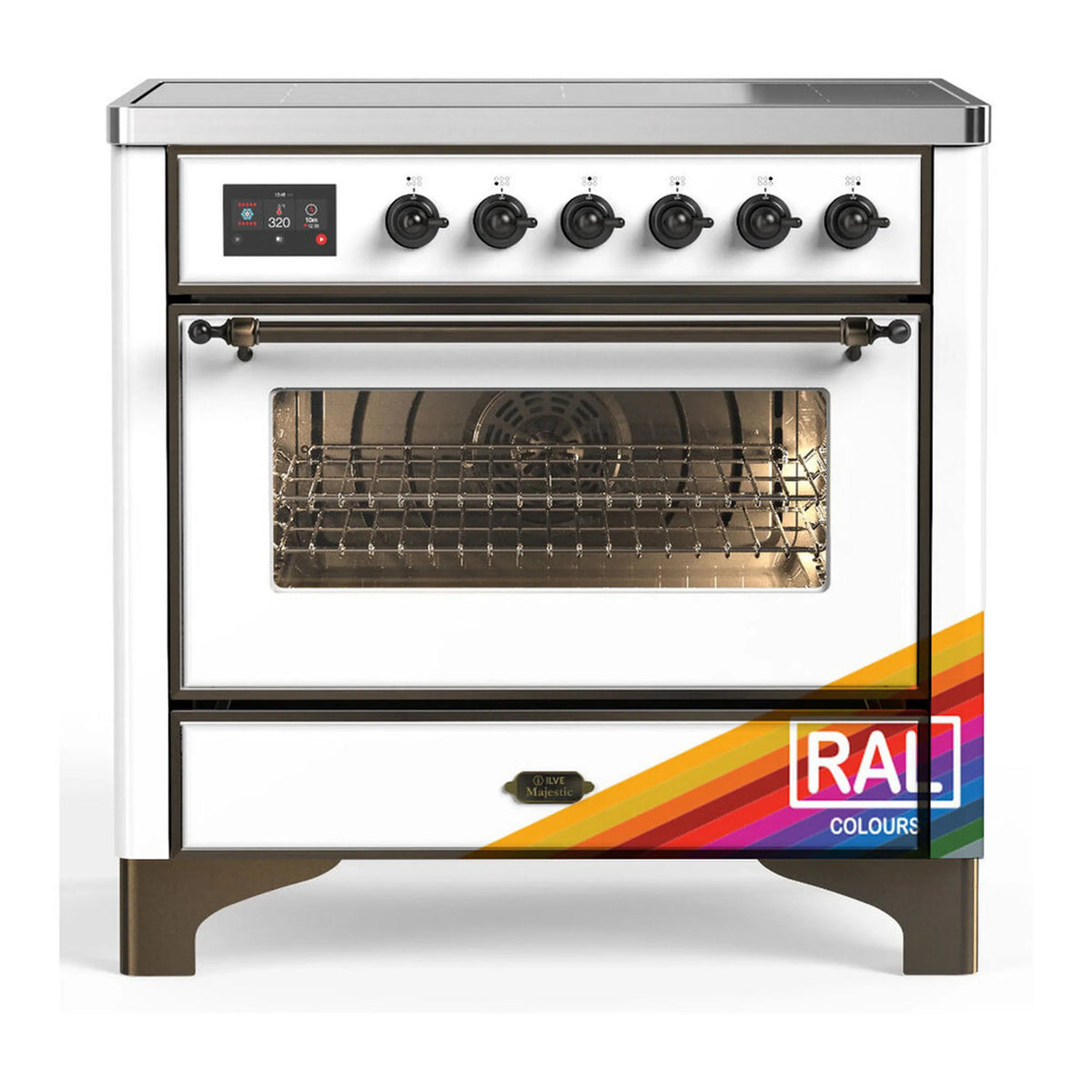 ILVE Majestic III 36-Inch Induction Range, 6 Elements, Triple Glass Door Electric Oven, RAL with Burnished Trim (UMIB36NR3RAB)