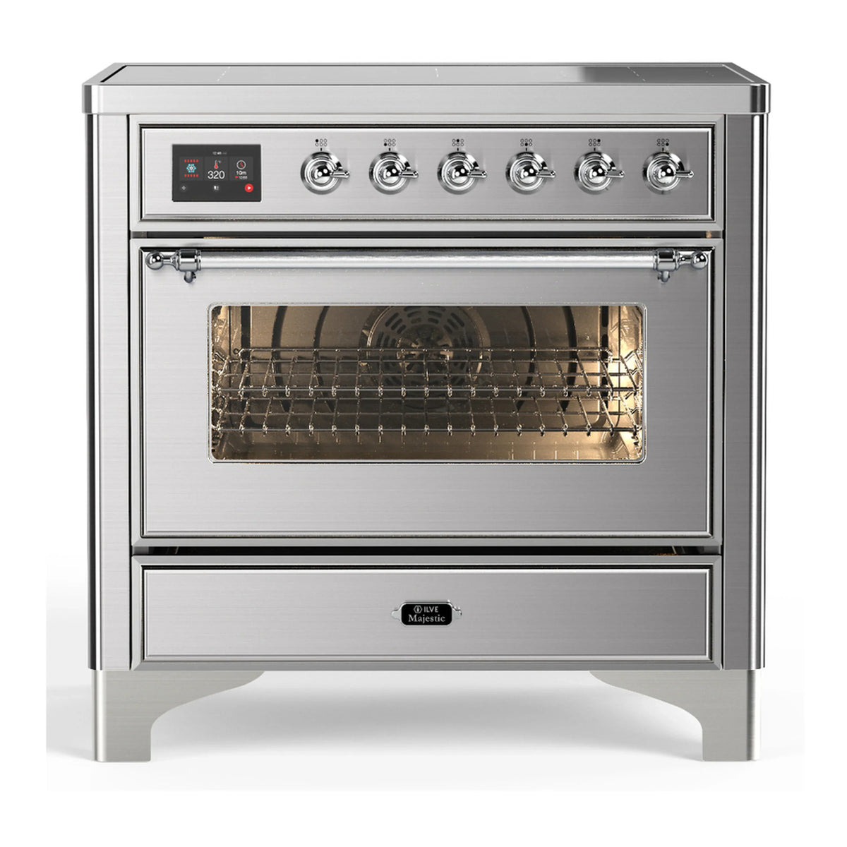 ILVE Majestic III 36-Inch Induction Range, 6 Elements, Triple Glass Door Electric Oven, Stainless Steel with Chrome Trim (UMIB36NR3SSC)
