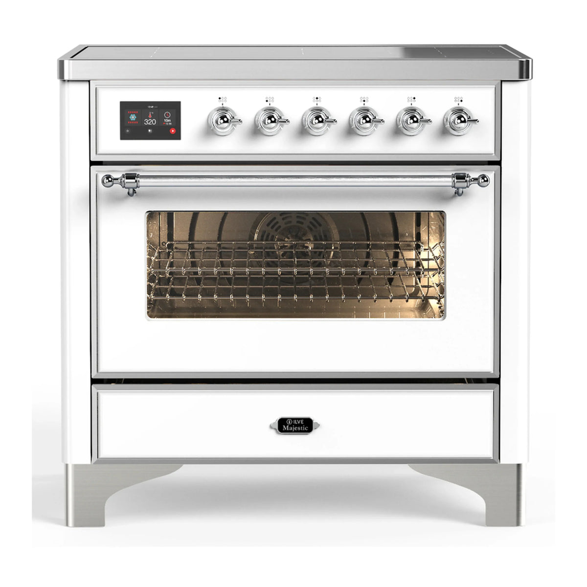 ILVE Majestic III 36-Inch Induction Range, 6 Elements, Triple Glass Door Electric Oven, White with Chrome Trim (UMIB36NR3WHC)