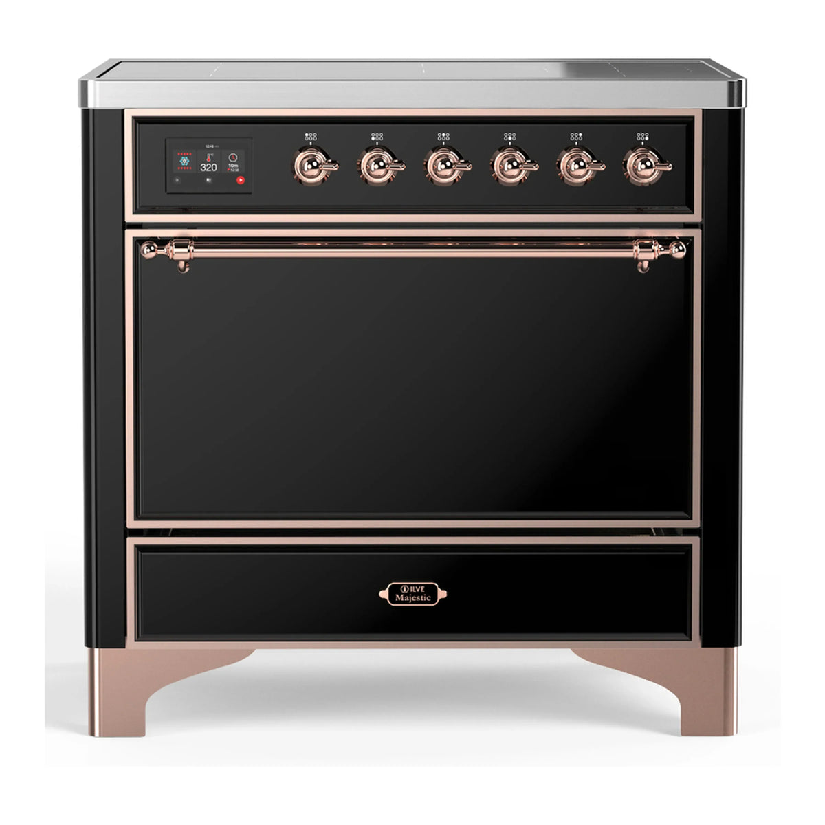 ILVE Majestic III 36-Inch Induction Range, 6 Elements, Solid Door Electric Oven, Glossy Black with Copper Trim (UMIB36QNR3BKP)